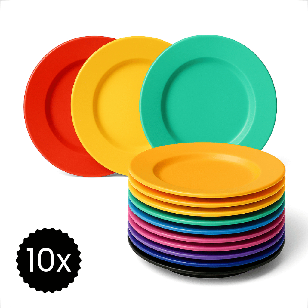 Kit 10 Pratos Plásticos Fundo Coloridos Premium Reutilizável Para Eventos Refeições Quentes e Frias em Oferta na Shopee