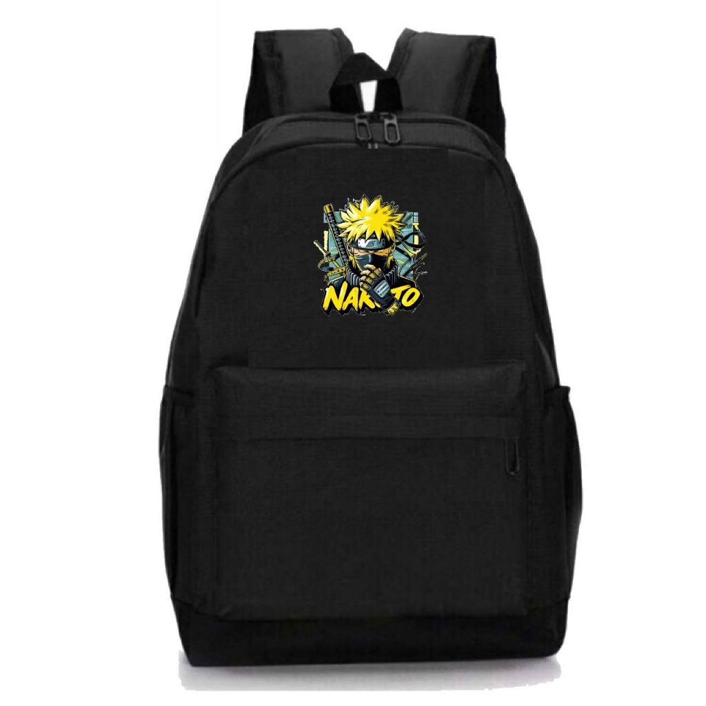 Mochila Escolar Naruto Com Bolso Lateral Porta Garrafinha Lançamento RK 01