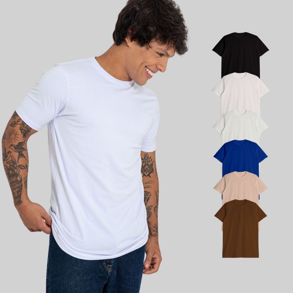 Camiseta Streetwear Slim Cotton Cores Diversas em Oferta na Shopee