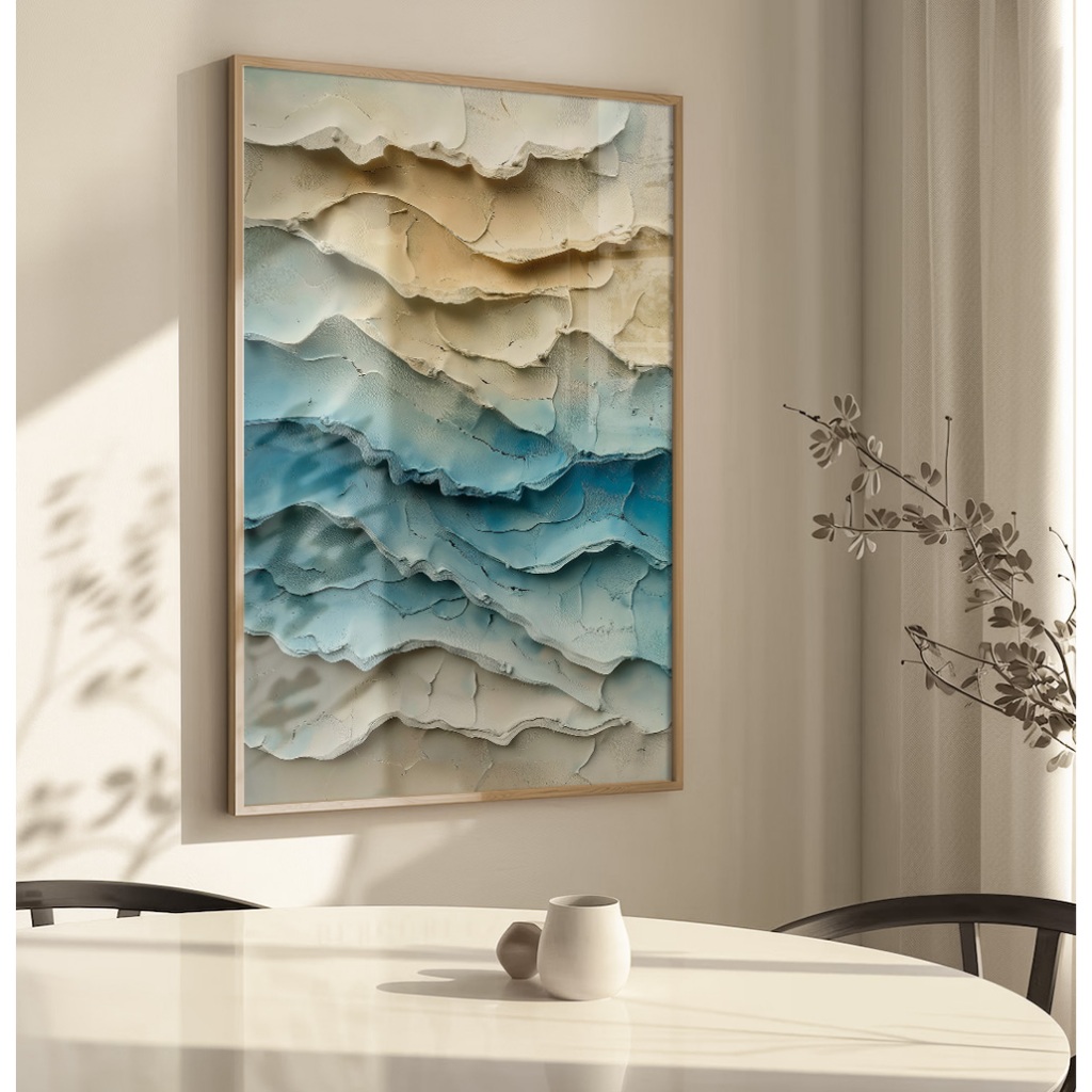 Quadro Decorativo Com Moldura Filete Sala Quarto Escritório Abstrato Arte Estilo 3D As Ondas Do Mar em Oferta na Shopee