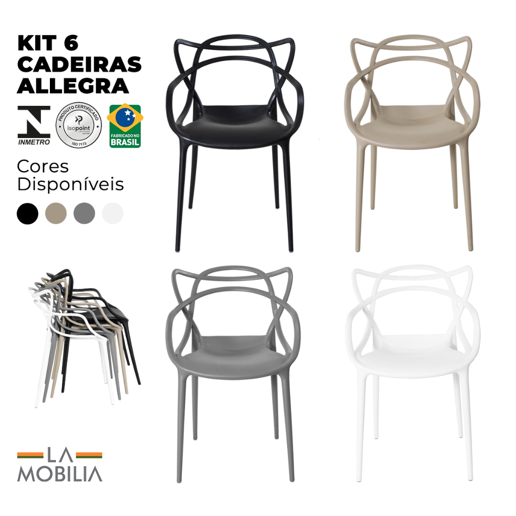 Conjunto 6 Cadeiras Allegra Cozinha Sala de Jantar Varanda Jardim Empilhável em Oferta na Shopee