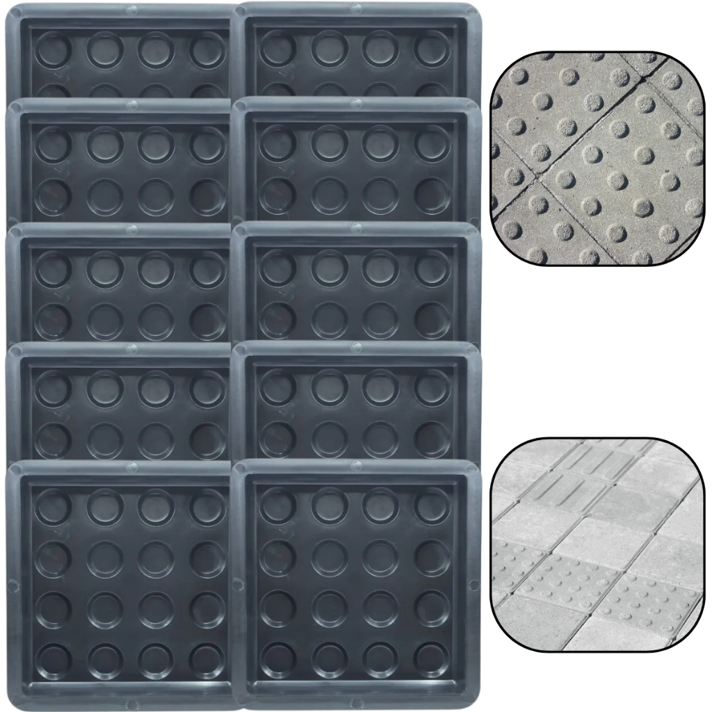 Kit c 10 Molde Matriz Plastico p Piso Guia Def Visual 20x20x3 Acessibilidade Tátil Alerta Bolinha