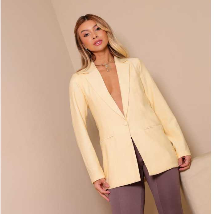 BLAZER CASACO FEMENINO SOCIAL FORRADO MAX CON 1 BOTÃO BOLSO FAKE