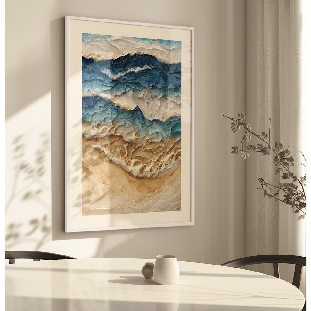 Quadro Decorativo Com VIDRO E Moldura Filete Grande Sala Quarto Abstrato Arte Estilo 3D Mar Agitado em Oferta na Shopee
