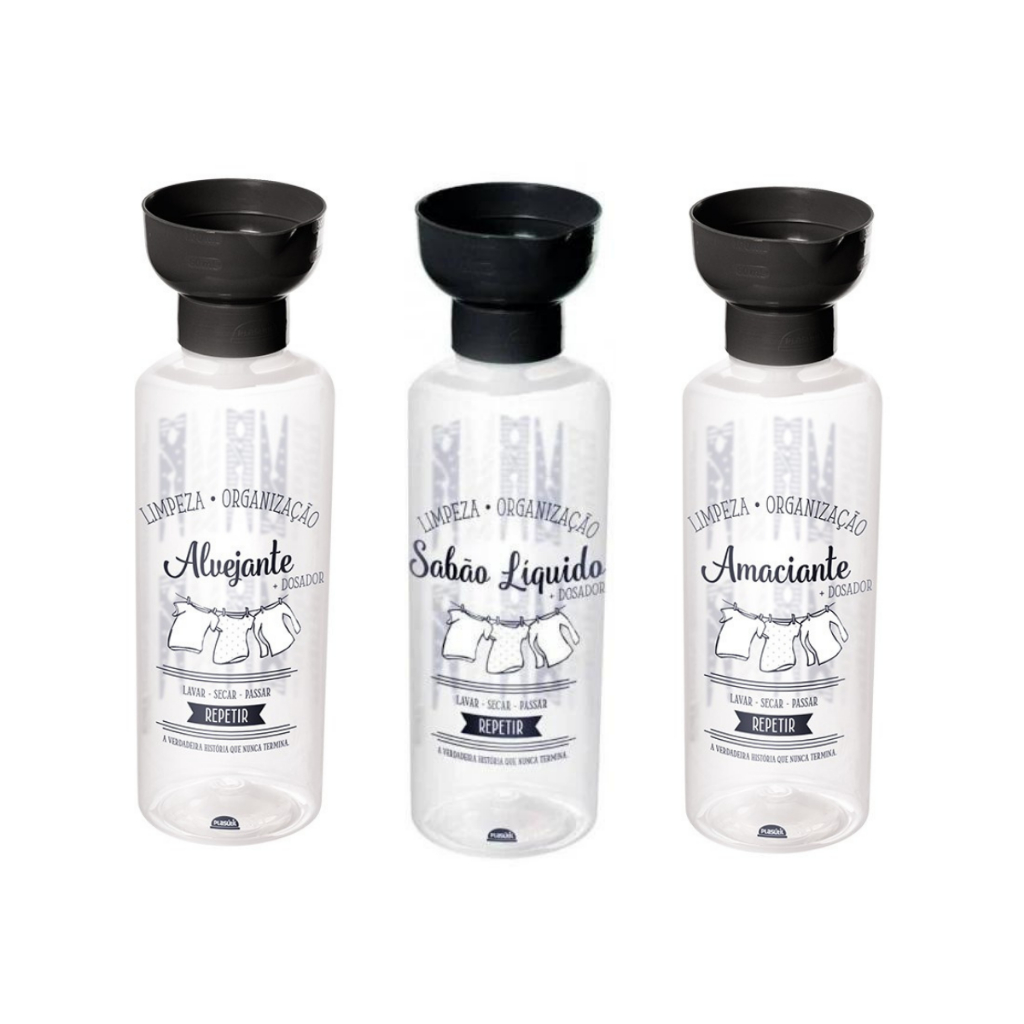 Kit 3 Peças Lavanderia Porta Sabao Liquido Amaciante E Alvejante Organização Lavanderia