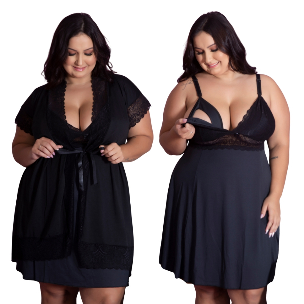 Kit Camisola Amamentação e Robe Roupão Plus Size Pós Parto Gestante Confortável Enxoval Maternidade