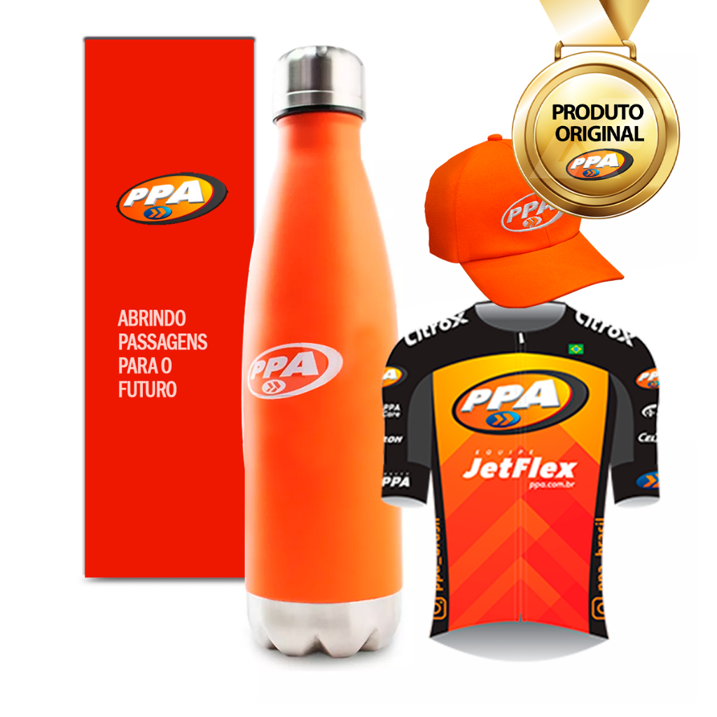 Kit Garrafa Térmica 500ML + Camiseta Dry Ciclista + Boné Bordado PPA