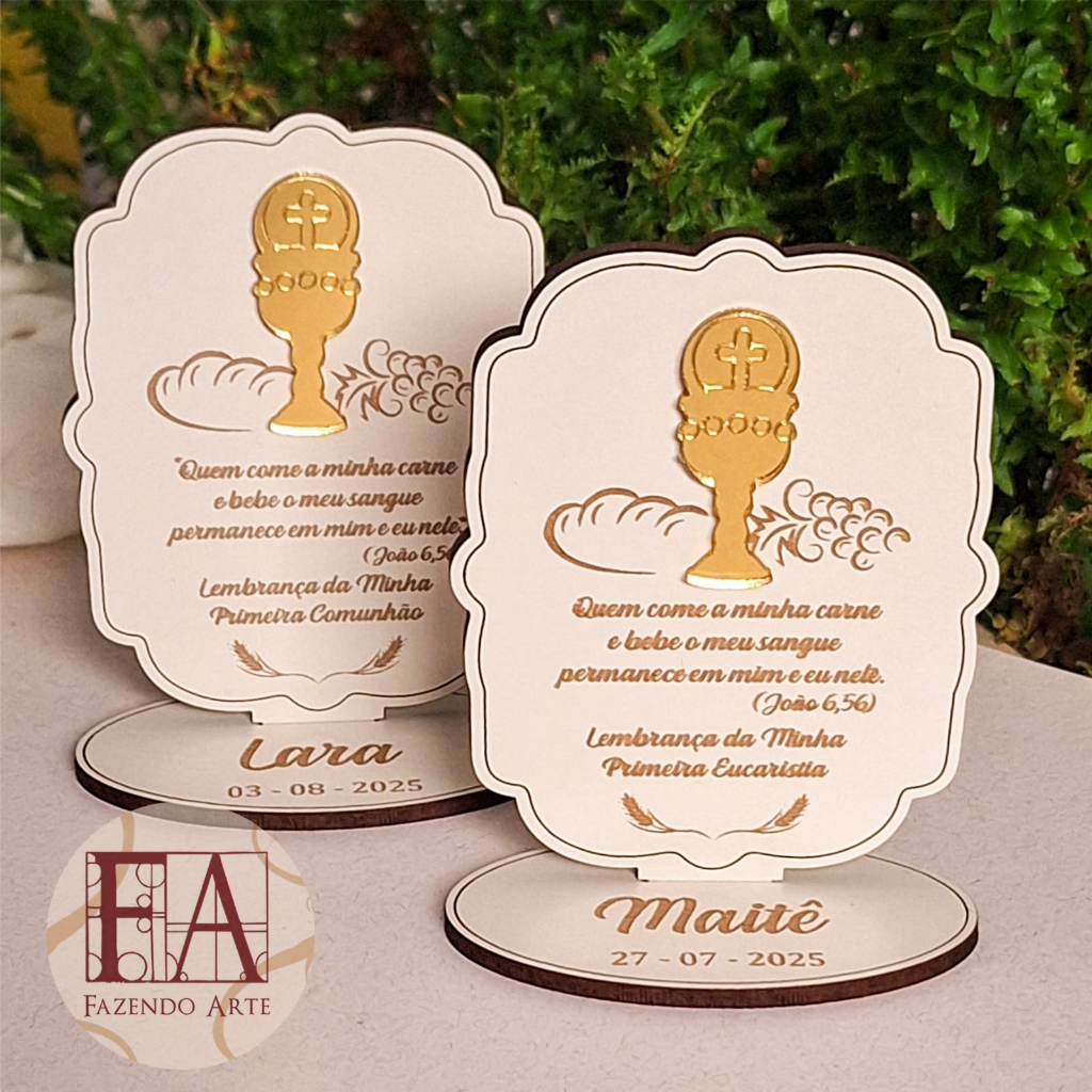 Kit Lembrancinha Primeira Comunhão Personalizada com acrilico espelhado. 10,15,20,25,30,35 e 40 pçs