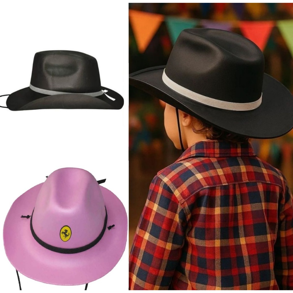 Chapéu Cowboy E.V.A Preto, Rosa ou Marrom Com Cordão Infantil de 4 a 5 anos em Oferta na Shopee