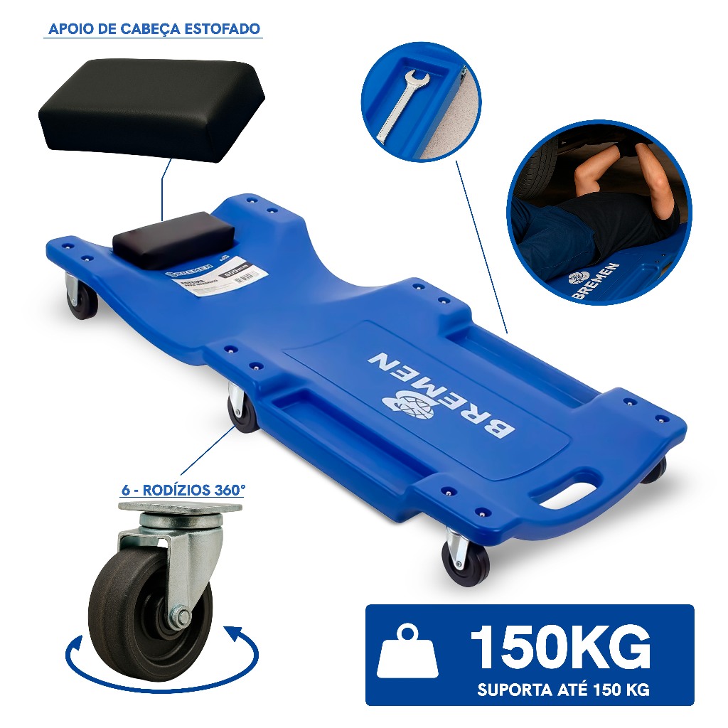 Esteira para Mecânico 150 kg Azul • C/ Encosto para Cabeça e Porta-Ferramentas em Oferta na Shopee