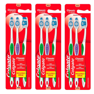Kit 03 pack Escova Dental Colgate Classic Clean Macia com 3 unidades cada. em Oferta na Shopee
