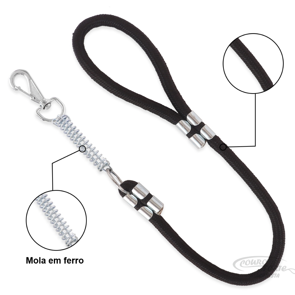 Guia para Cachorro Forte com Mola Anti-impacto 60cm – Corda Reforçada e Mosquetão Seguro