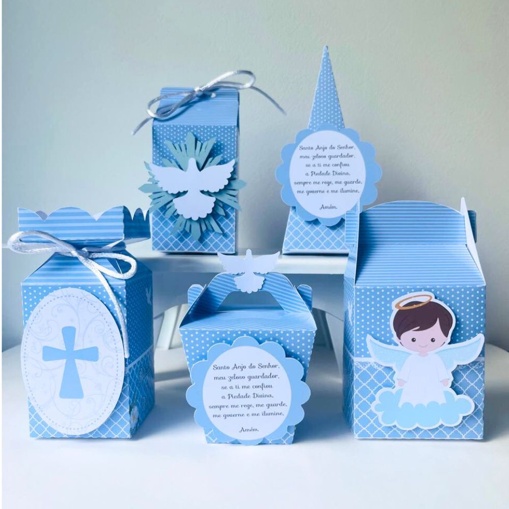 Kit Caixa Batizado Azul / Personalizados Batizado Azul    / Lembrancinhas de Festa / Aniversário / Pegue e Monte.