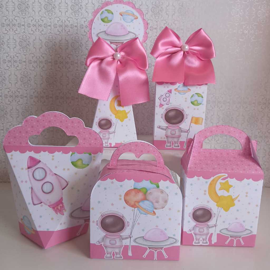 PEGUE E MONTE - Kit Festa Personalizados ASTRONAUTA  MENINA ROSA Lembrancinhas Caixinhas para festa