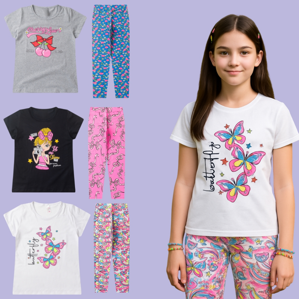 Kit 6 Peças Infantil Menina Blogueirinha Calça Legging e Camiseta Juvenil Feminina Casual Chique em Oferta na Shopee