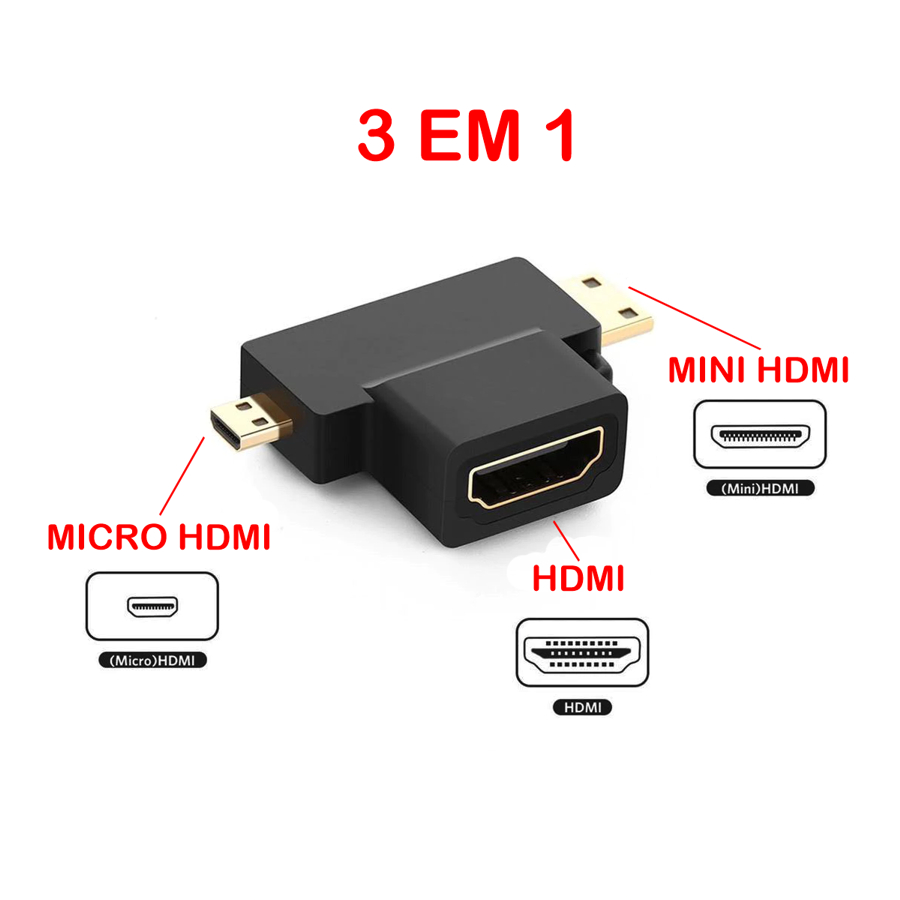 ADAPTADOR 3 EM 1 - HDMI (F) para MINI USB (M) e MICRO USB (M)