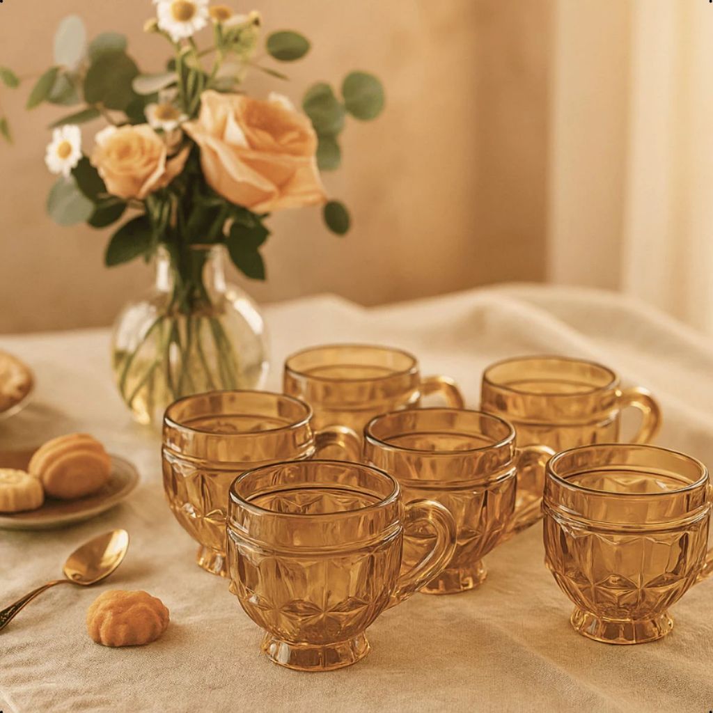Jogo de Xícaras c/6 Riviera Âmbar 220ml - Vidro Resistente para Café, Chá ou Cappuccino (6 Peças)
