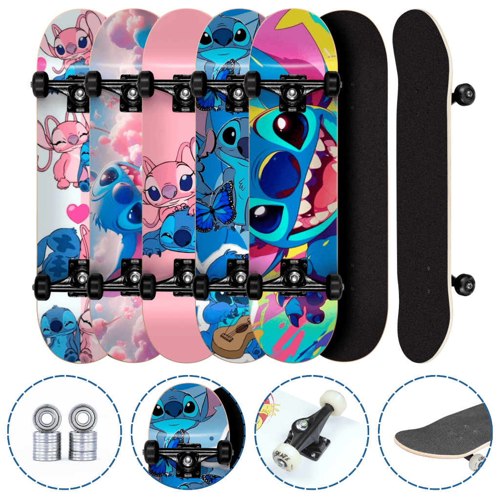 Skate Montado Infantil Stitch Até 70kg Completo Pronto Para Andar