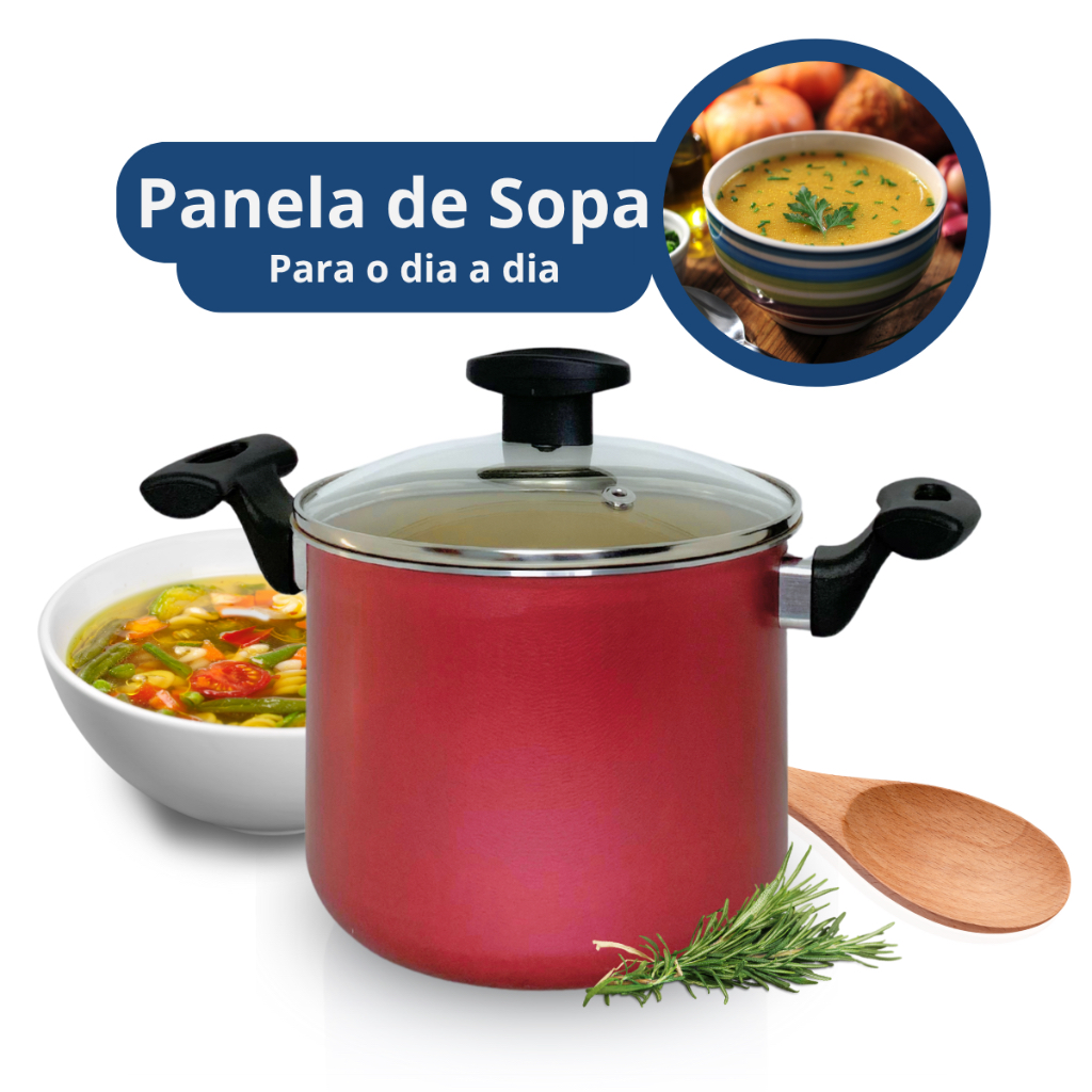 Caldeirão Panela De Sopa Antiaderente Teflon Alta e Pequena com Tampa De Vidro