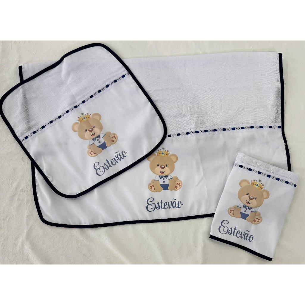 KIT com 1Fralda de Ombro + 2 Fraldas de Boca PERSONALIZADAS (ENVIAR NOME NO CHAT MOMENTO DA COMPRA) em Oferta na Shopee