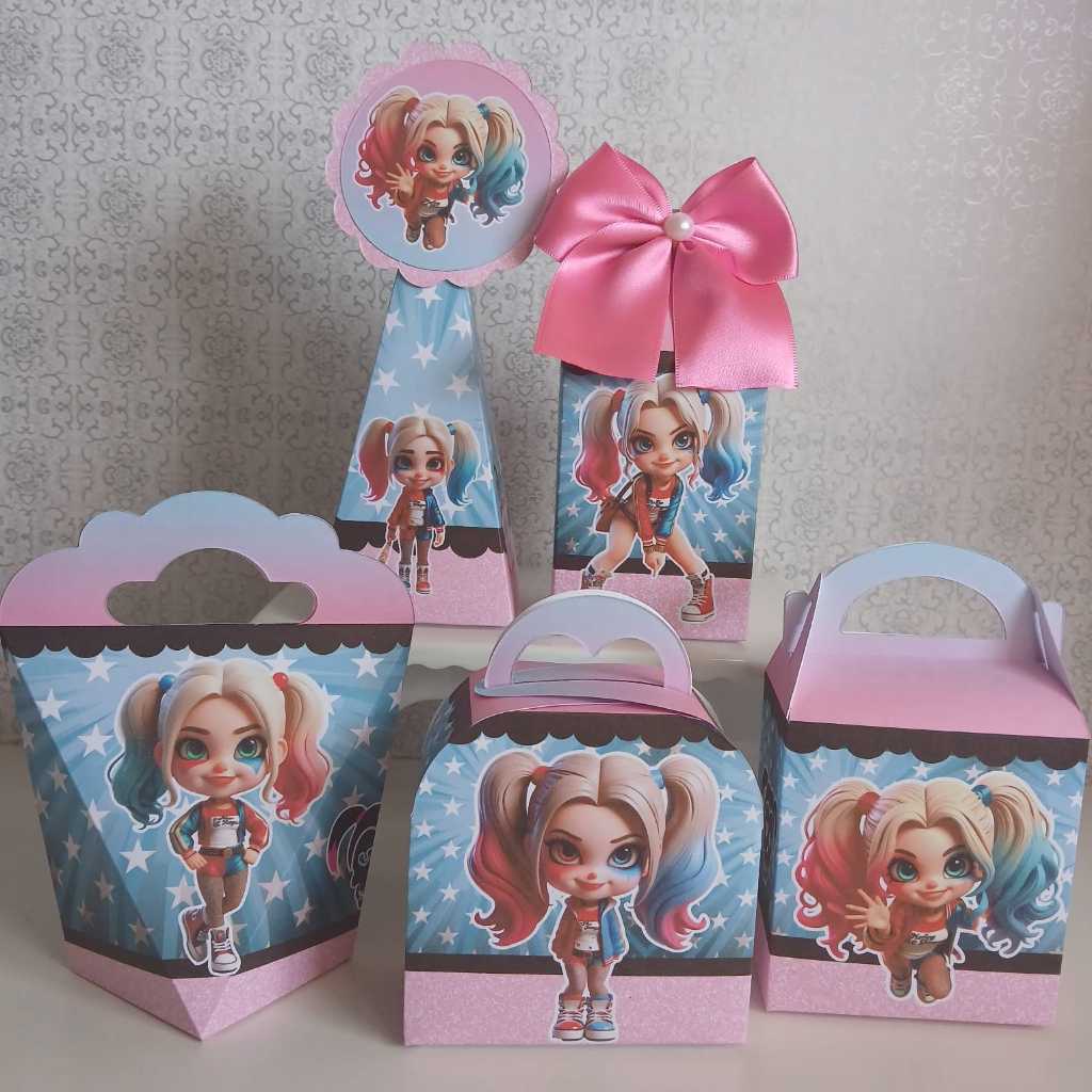 PEGUE E MONTE - Kit Festa Personalizados ARLEQUINA Lembrancinhas Caixinhas para festa