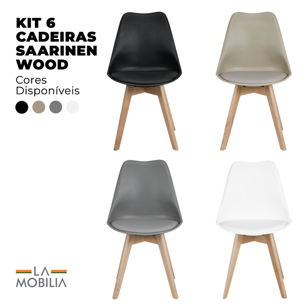 Conjunto 6 Cadeiras Sala de Jantar Saarinen Leda Estofada Wood - Cores Diversas - Home & Living