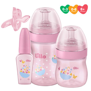 Kit Mamadeiras Menina Lillo Bico Reto com Chuquinha e Chupeta Ortodôntica 0-6 meses 100% …