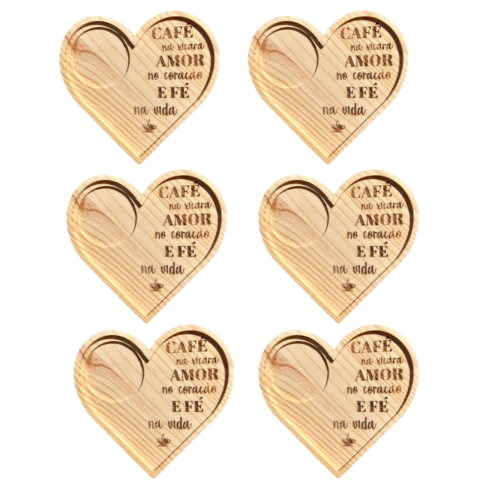 Kit Pires Coração Porta Xícara  Artesanal com Frase Mesa Posta