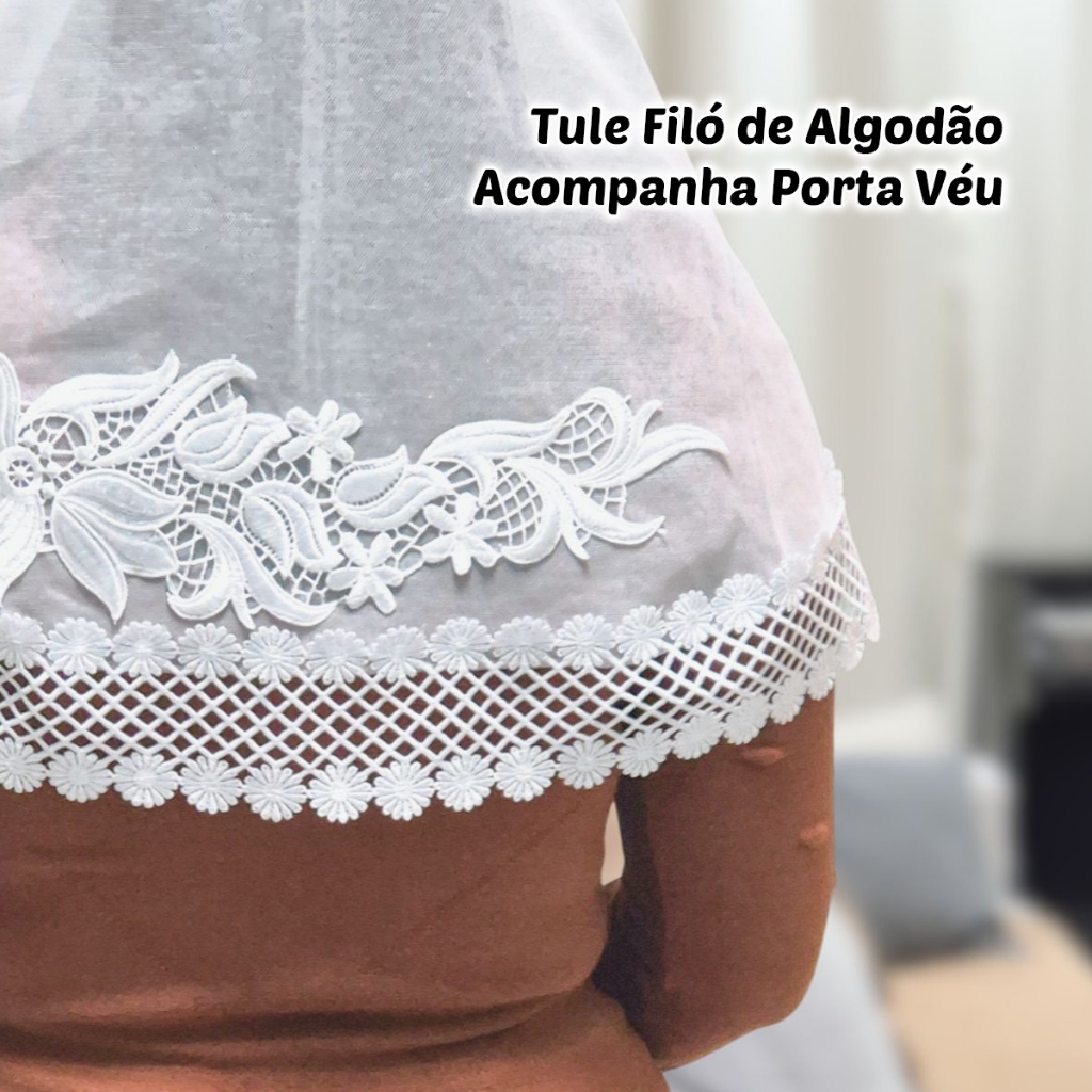 Véu Ccb Congregação Cristã Com Aplique Floral (modelo Bruna) — imagem 2 de 2