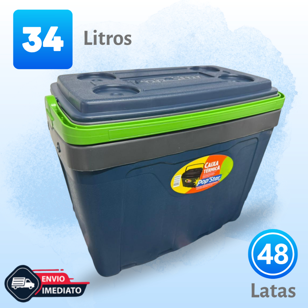 CAIXA TÉRMICA COOLER 34 LITROS POP STAR - 48 LATAS TAMPA COM PORTA COPOS em Oferta na Shopee