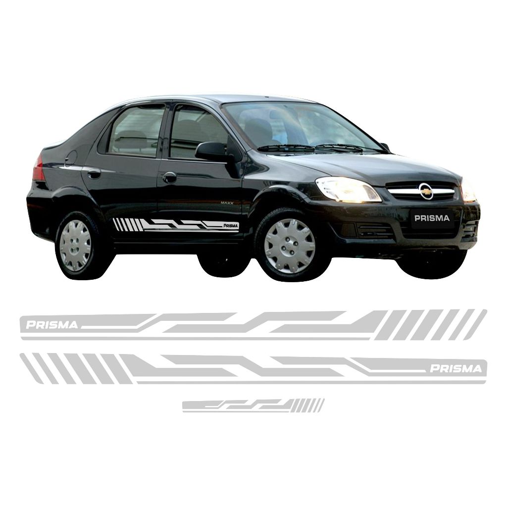 Faixas Laterais Adesivos Prisma Sport 2006 A 2012 Joy Maxx Kit Prata CH148