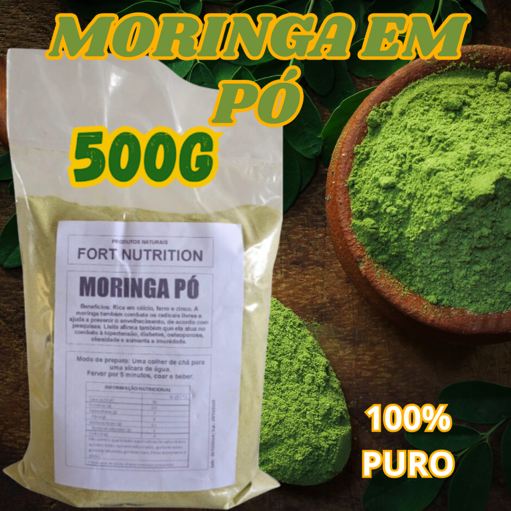 Moringa Oleifera em Pó Fort Nutrition 500g | Árvore Milagrosa, Árvore da Vida ou Quiabo-de-Quina