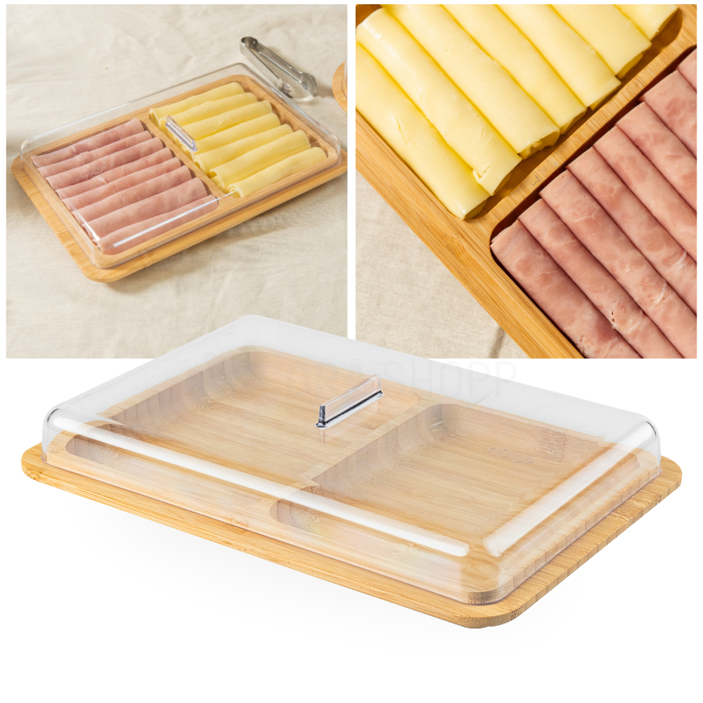 Porta Frios Duplo de Bambu com Tampa de Acrilico para Mesa Posta Sense OU Elegante em Oferta na Shopee