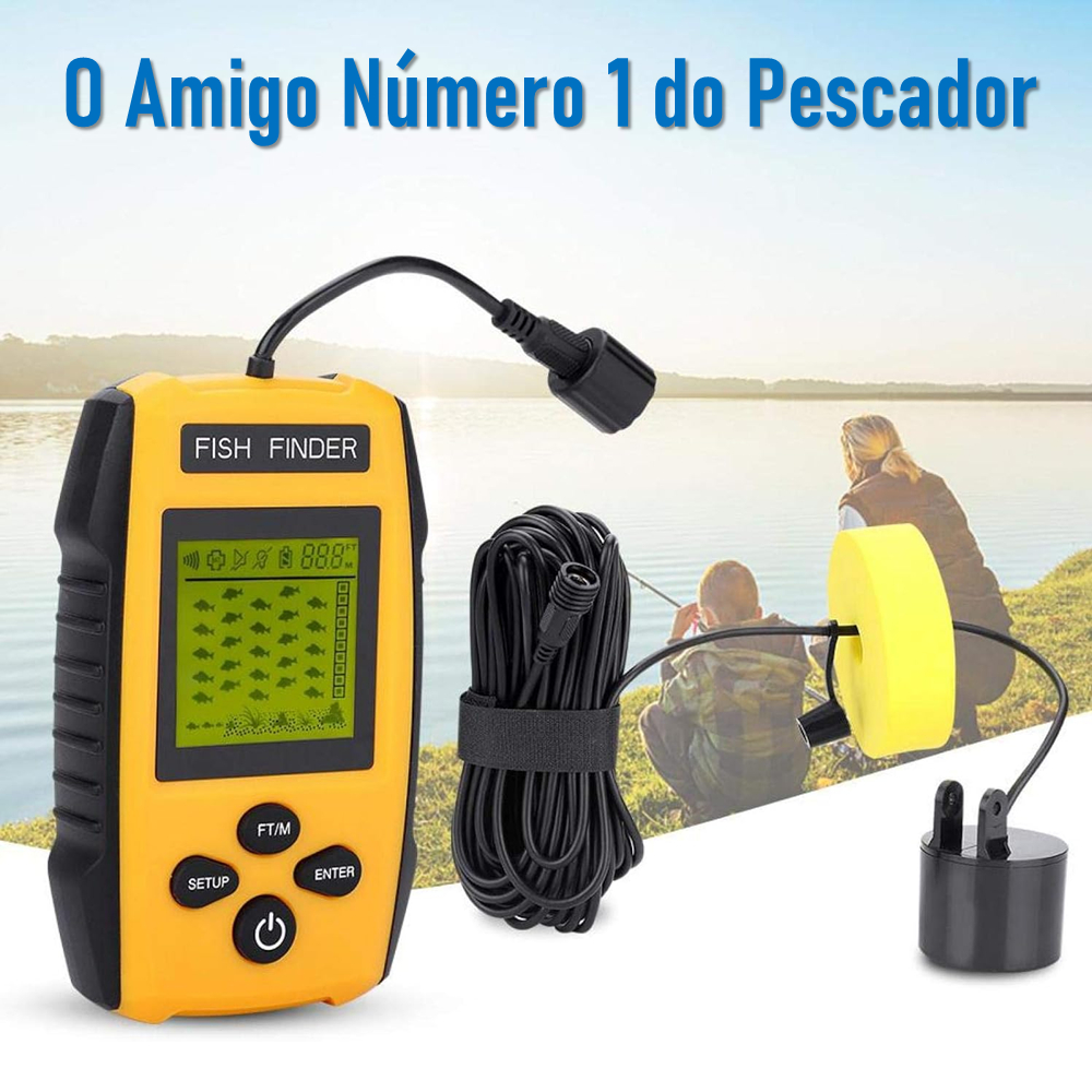 Detector de Peixes com Alça de Pescoço e Visor Retroiluminado LED Amarelo – BOM6807