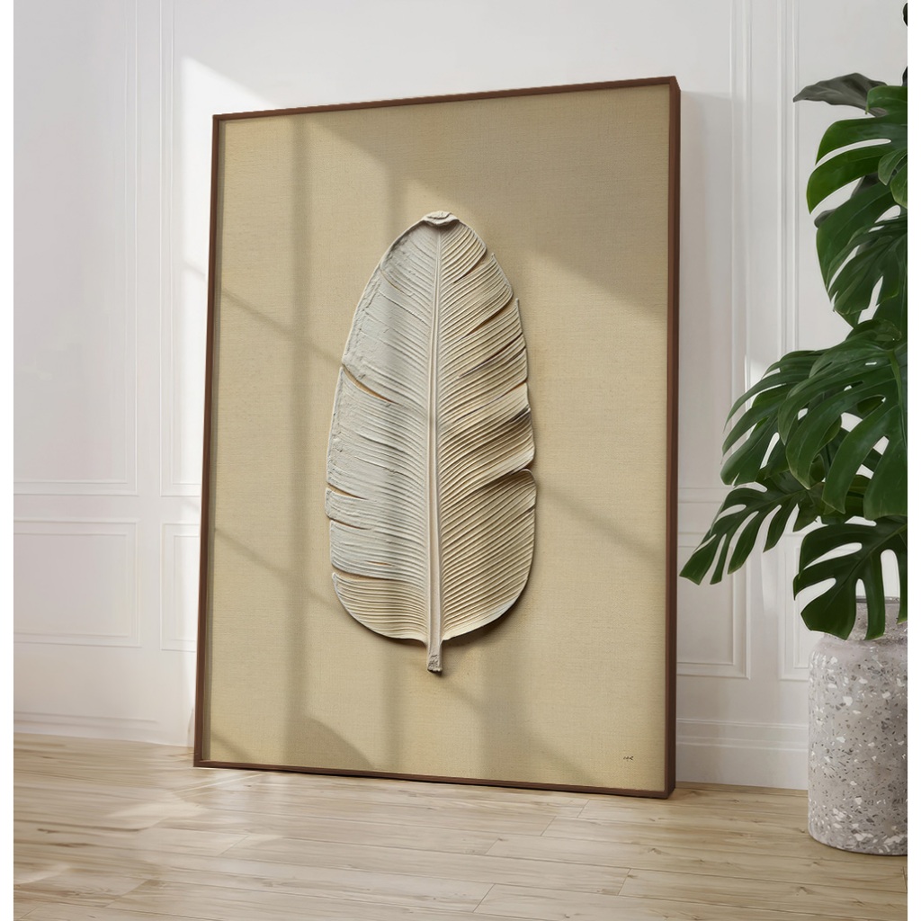 Quadro Folhagem Abstrato Grande Quadro Decorativo Sala Com Moldura Folha Bananeira Estilo Gesso