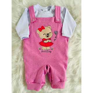 Macacão Jardineira Bebê Suedine Infantil Bordado Menina em Oferta na Shopee