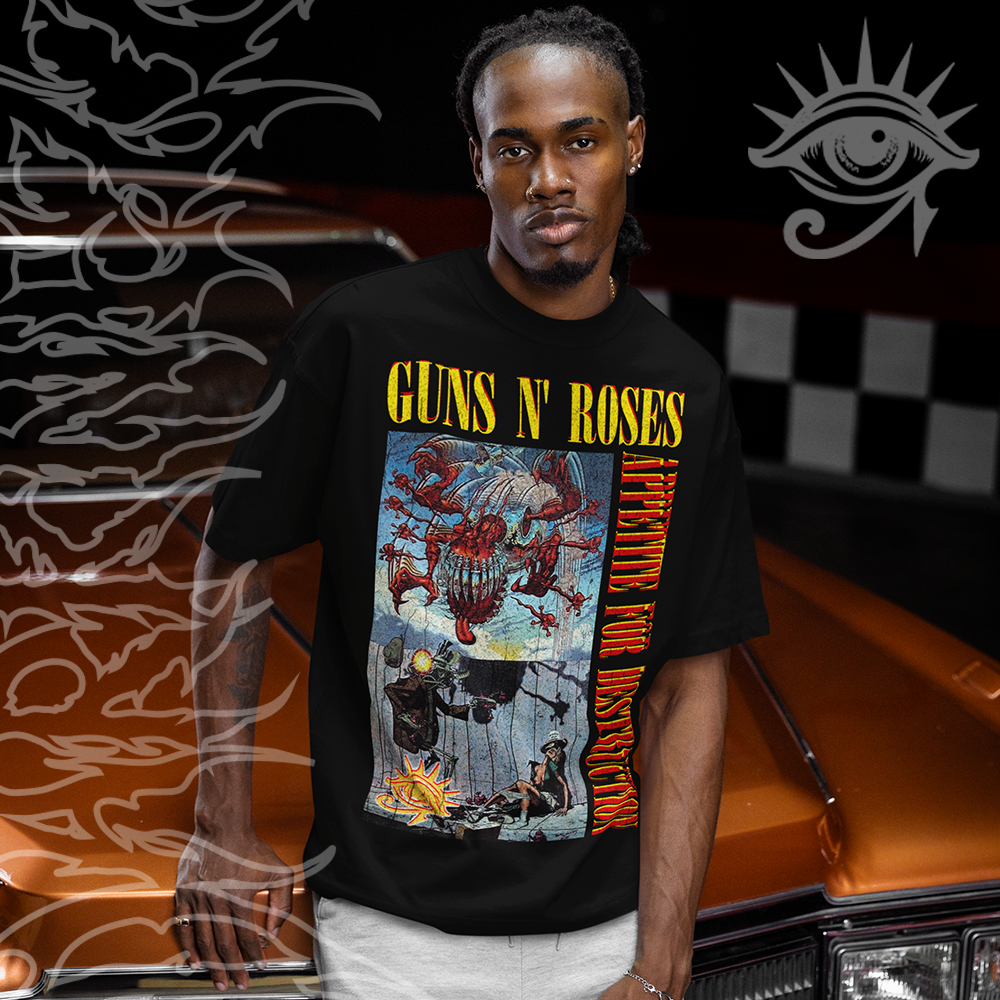 Camiseta Basica e OVERSIZED Guns n Roses Appetite For Destruction Rock Vintage Unissex - Darknezz em Oferta na Shopee