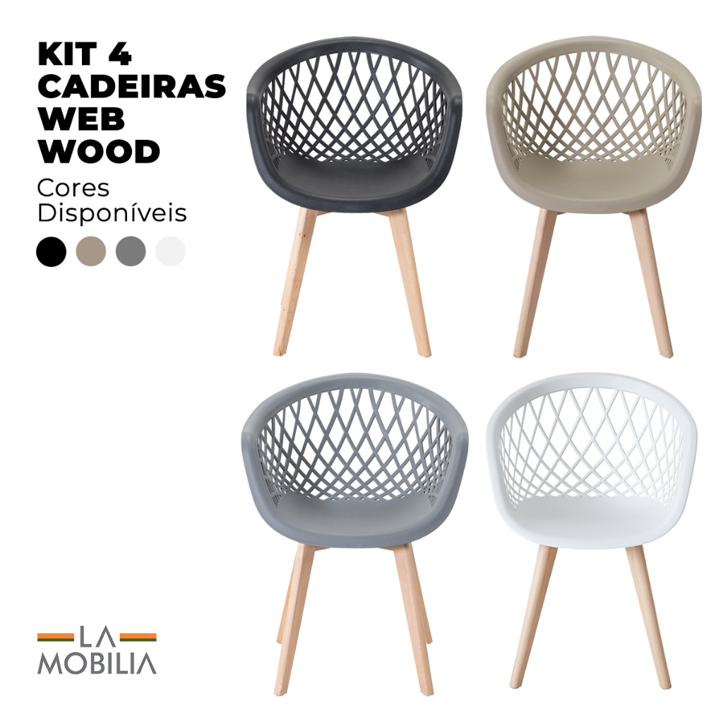 Conjunto 4 Cadeiras Web Pp Wood - Cores Diversas