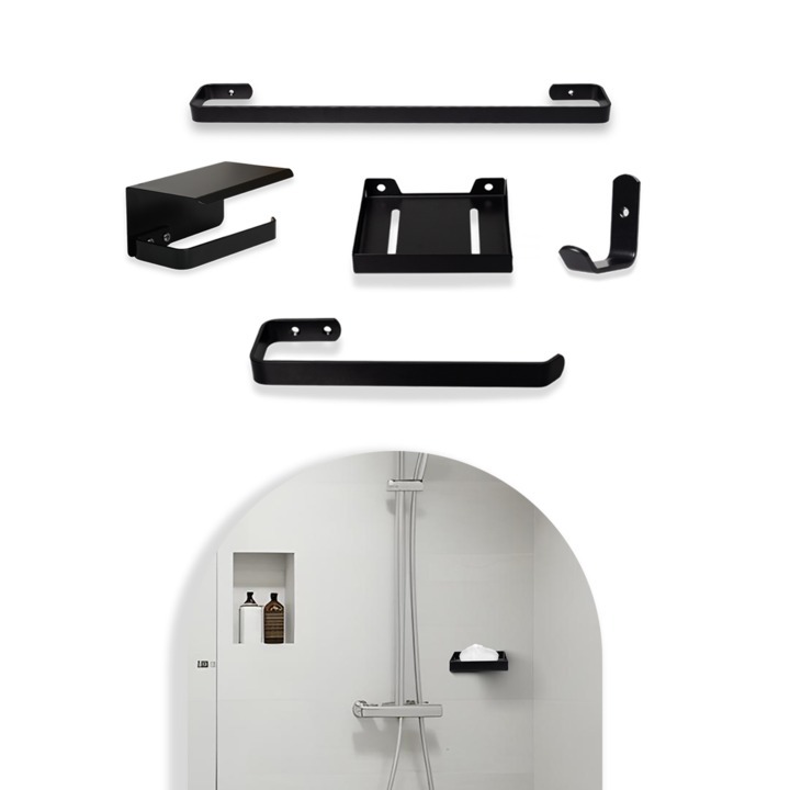Kit Acessórios Para Banheiro 5 Peças Preto Fosco | Alumínio de Alta Qualidade em Oferta na Shopee