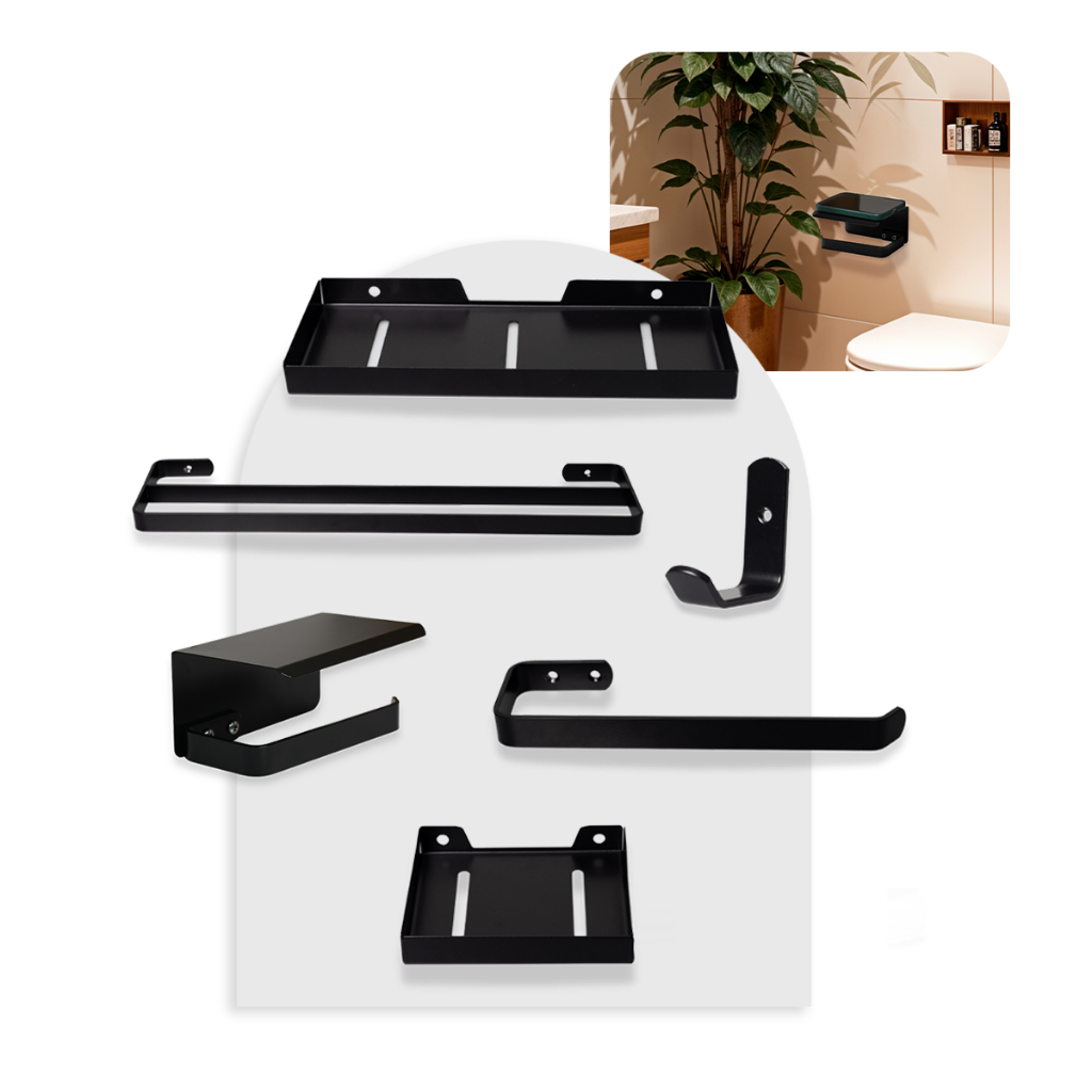 Kits Acessórios Para Banheiro Preto Fosco Em Aluminío Toalheiro Duplo em Oferta na Shopee
