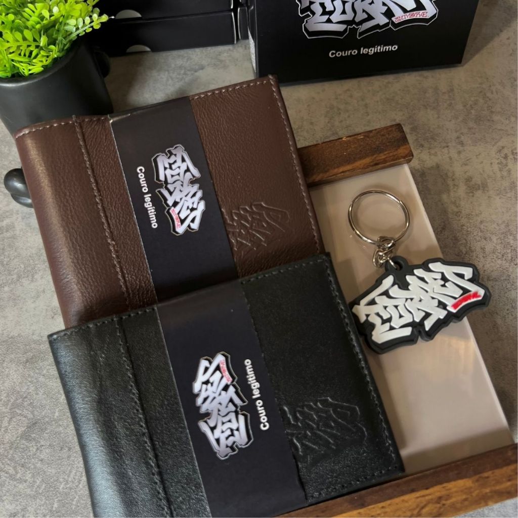 Presente Carteira Masculina Couro Com Chaveiro Cor Preto ou Marrom