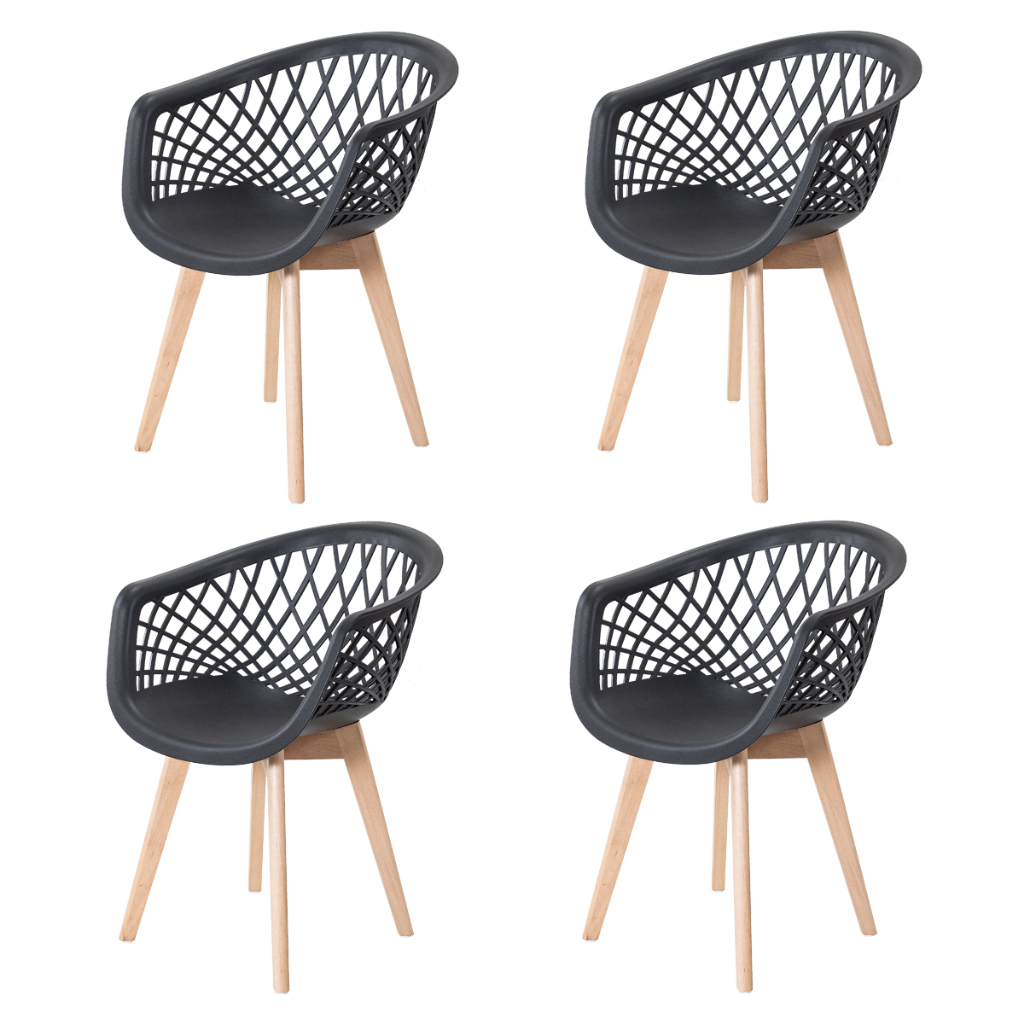 Kit 4 Cadeiras Web PP Preta Base Wood La Mobilia Design BR Sala de Jantar em Oferta na Shopee