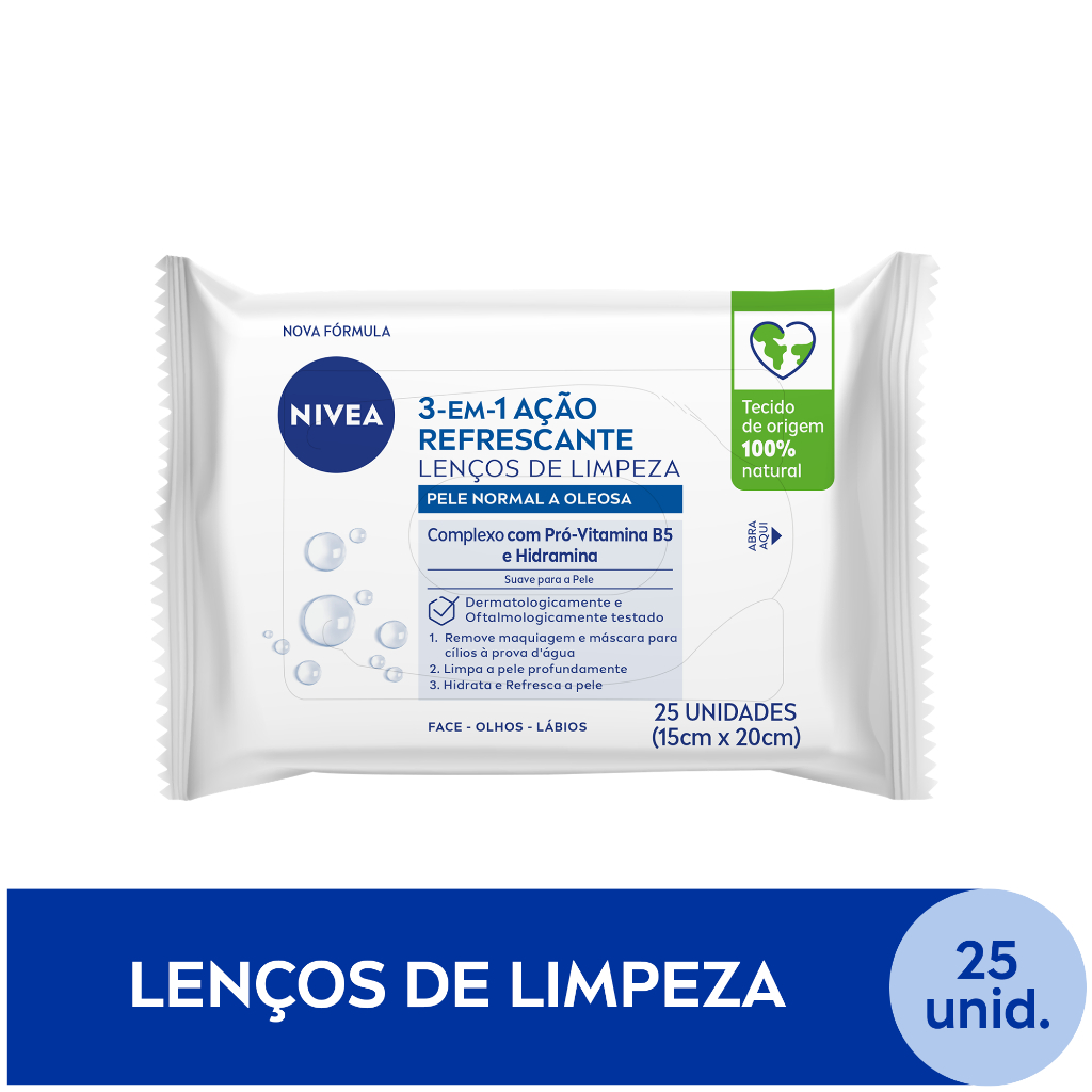 NIVEA Lenços de Limpeza Facial Ação Refrescante 3 em 1 25 un. - Beauty