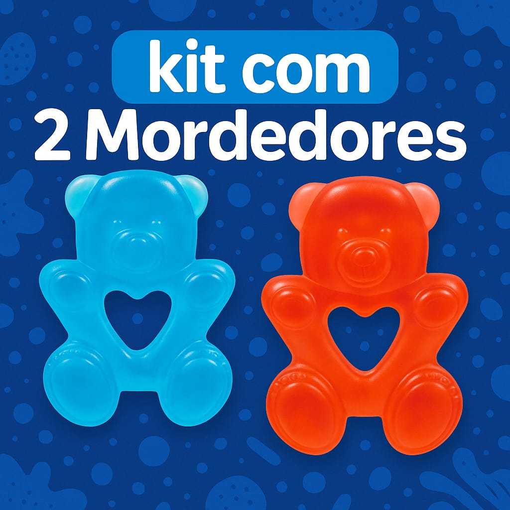 Kit Com 2 Mordedores Massageador Para Bebe Com Agua Marca Babu Dentes Gengiva Modelo Ursinho Azul Rosa Divertidos Seguro