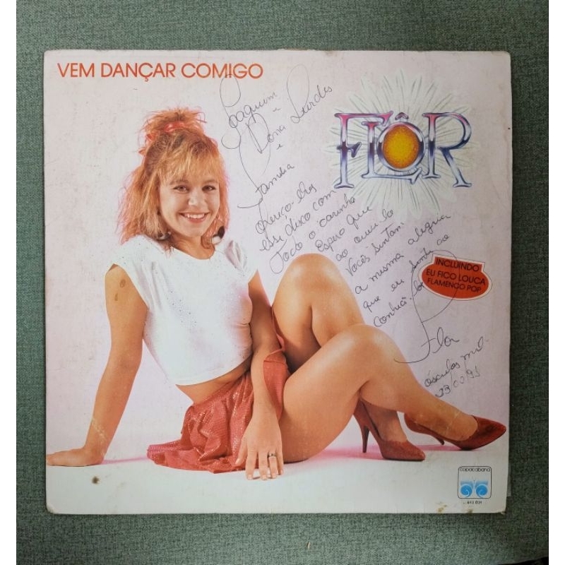 LP Flôr ‎– Vem Dançar Comigo - vinil 1990 - produção arranjos Mister Sam - com dedicatória e assinatura da artista