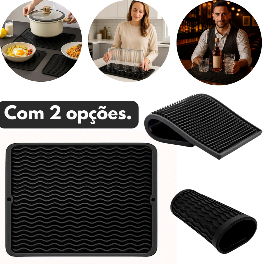 Tapete de Silicone Multiuso 40x30 e 30x15cm Antiderrapante para Pia Apoio Térmico Copos Utensílios Louça Bar Cozinha