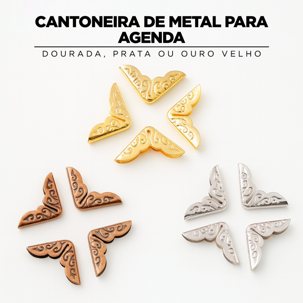 Cantoneira de Metal para Agenda / Encadernação/Canto de Livro 14x14mm (DOURADA, PRATA OU OURO VELHO) em Oferta na Shopee