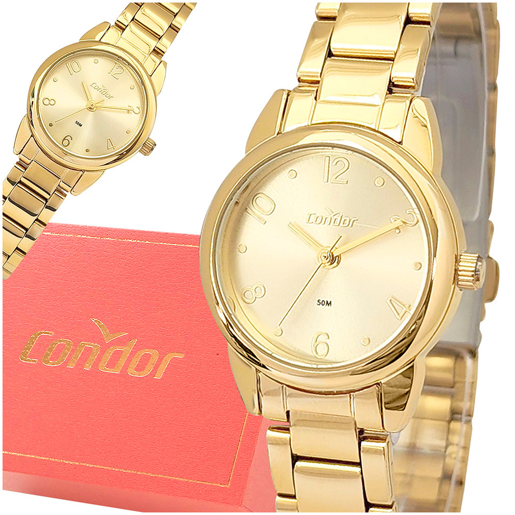 Relógio Feminino Condor Dourado Original 1 Ano de Garantia