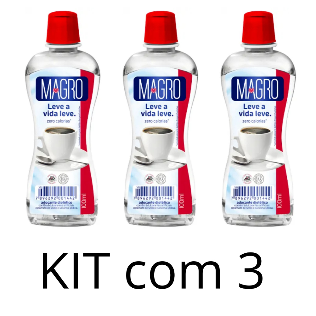 Kit C/ 3 Adoçantes Dietetico Magro Liquido 100ml em Oferta na Shopee