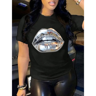 Camiseta Feminina Casual 100% Algodão Boca Prata